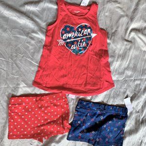 GIRLS - 3pc lot sz S/M NWT TOUGHSKINS tank top shirts, skort shorts, red, blue